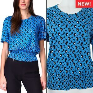 Michael Michael Kors Printed Smocked-Waist Top - Cyan Floral